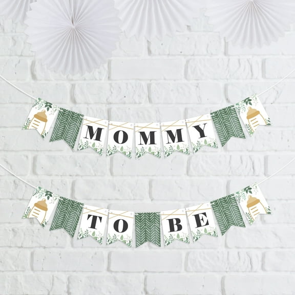 Big Dot of Happiness Boho Botanical Baby - Greenery Baby Shower Mini Pennant Banner - Mommy To Be