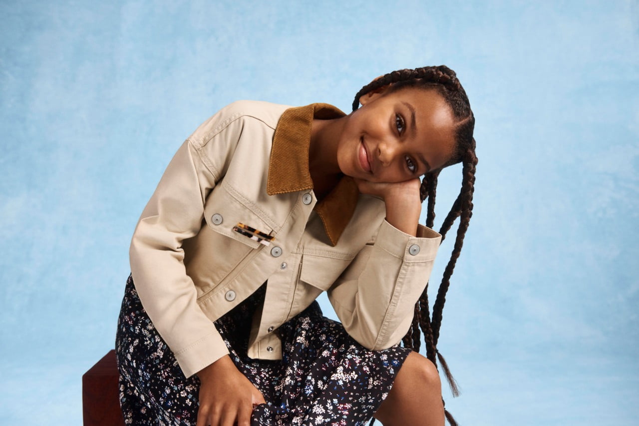 Weekend Academy Girls Denim Workwear Jacket with Corduroy Collar, Sizes 4-18