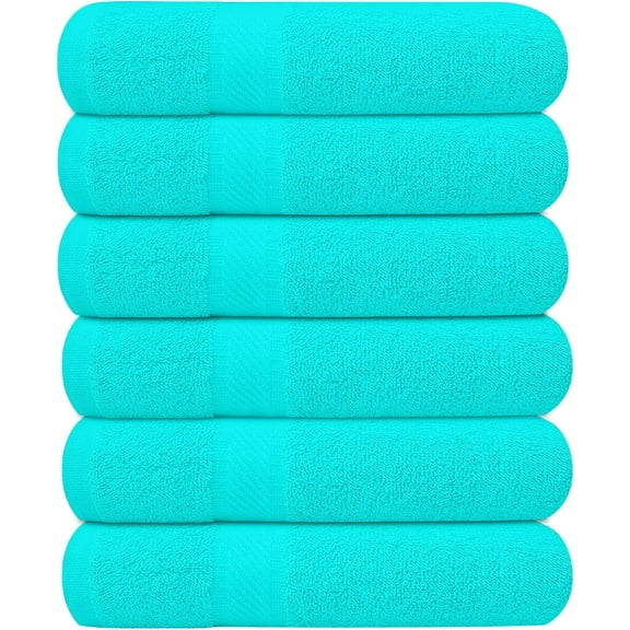 Pack of 6 Bath Towels 27 x 54 Inches, 100% Cotton, Larger & Lighter Weight, Quicker to Dry, Super Soft and Absorbent, Perfect for Bathroom (Aqua, Pack of 6 (27''x54''))