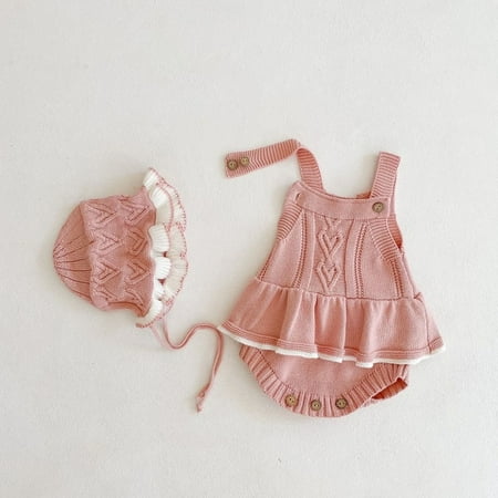 

DancePeanut New Baby Rompers Clothes For Newborn Ruffle Skirt Solid Romper Sweater Sleeveless Knitting Hats Toddler Girls Outfit