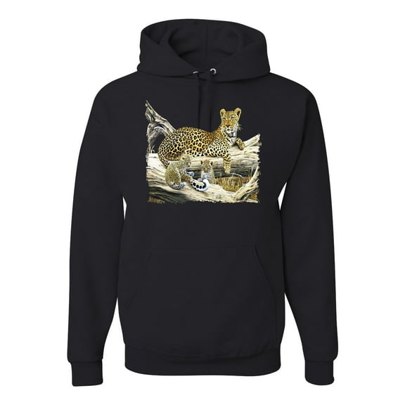 Wild Forest Spotted Cheetah Family Fashion Graphic Hoodie Sweatshirt, Black, Small