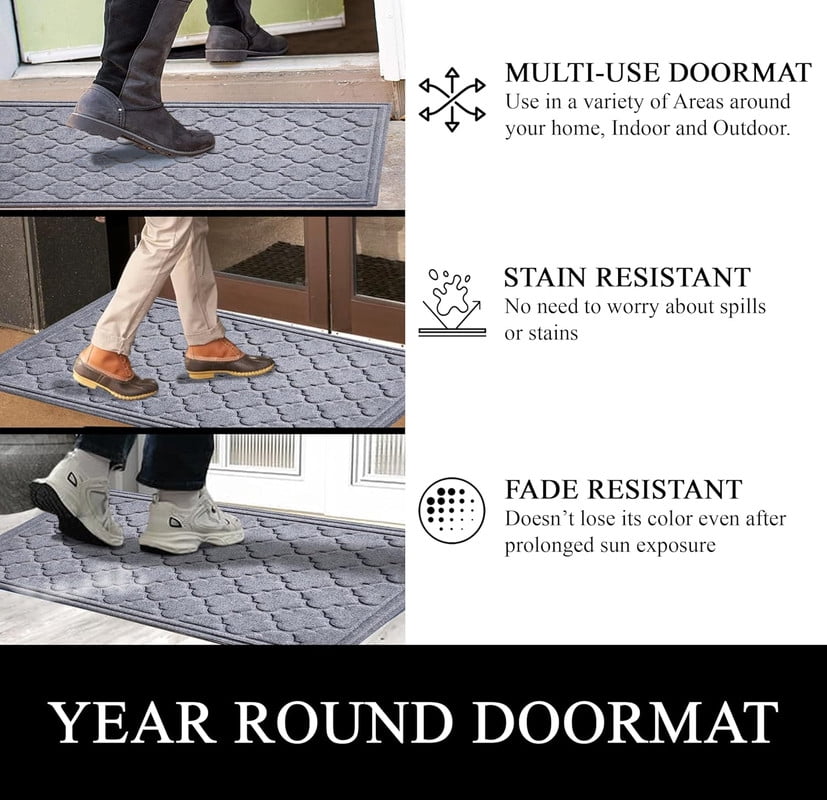 A1HC Indoor Outdoor Mat, Front and Back Entrance Welcome Mats, Front Door Patio Mats 24x36 Inches, Non-Slip Easy Clean Entrance Washable Large Size Doormats, Light Grey