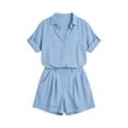 thumbnail image 4 of Women's Summer Linen Set Casual Collar Button Up Shirt And Wide Leg Shorts Two-Piece Set, 4 of 9