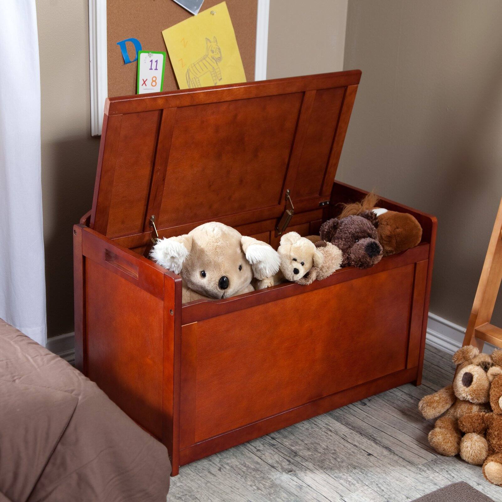 Lipper Child's Toy Chest, Walnut Finish - External Dimensions: 33.3" Width x 17.8" Depth x 24.3" Height - Hinged Closure - Beech Wood, Medium Density Fiberboard (MDF) - Walnut - For Toy - 1 / Pack - image 3 of 8