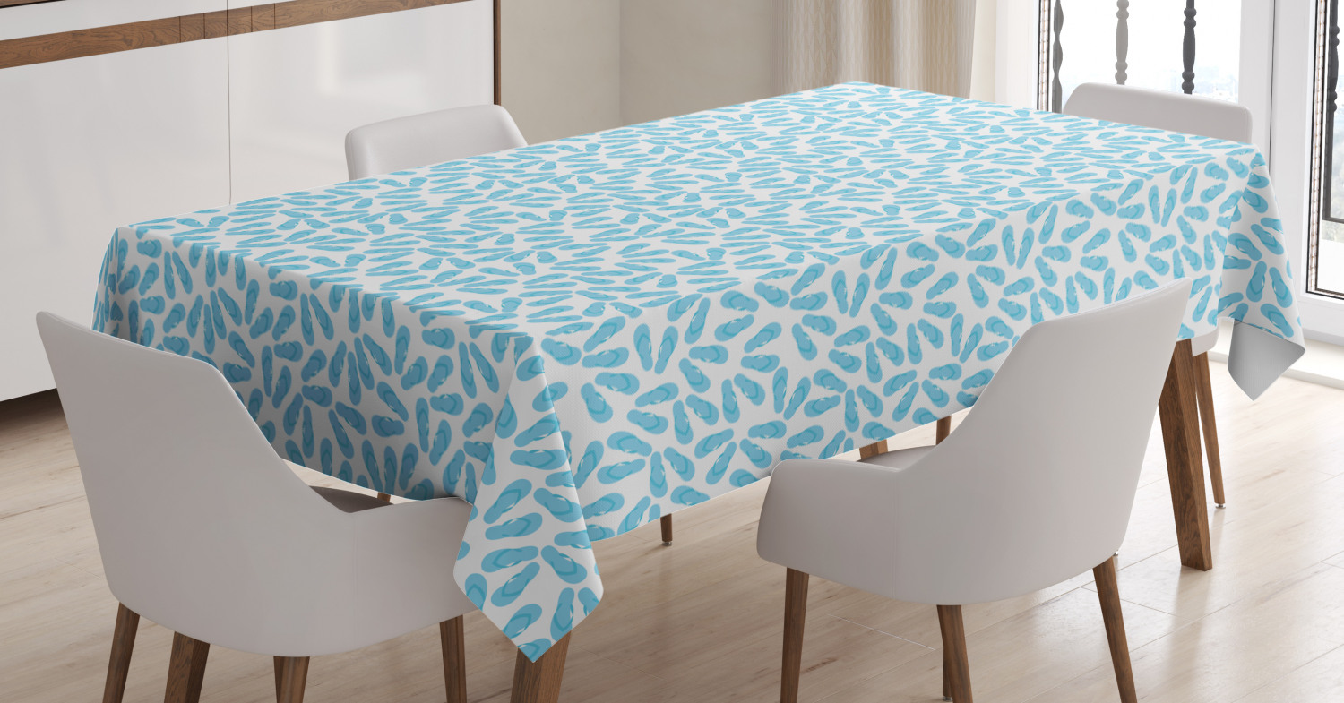 Flip Flop Tablecloth, Pairs of Beach Thongs Design in Pale Blue Shade