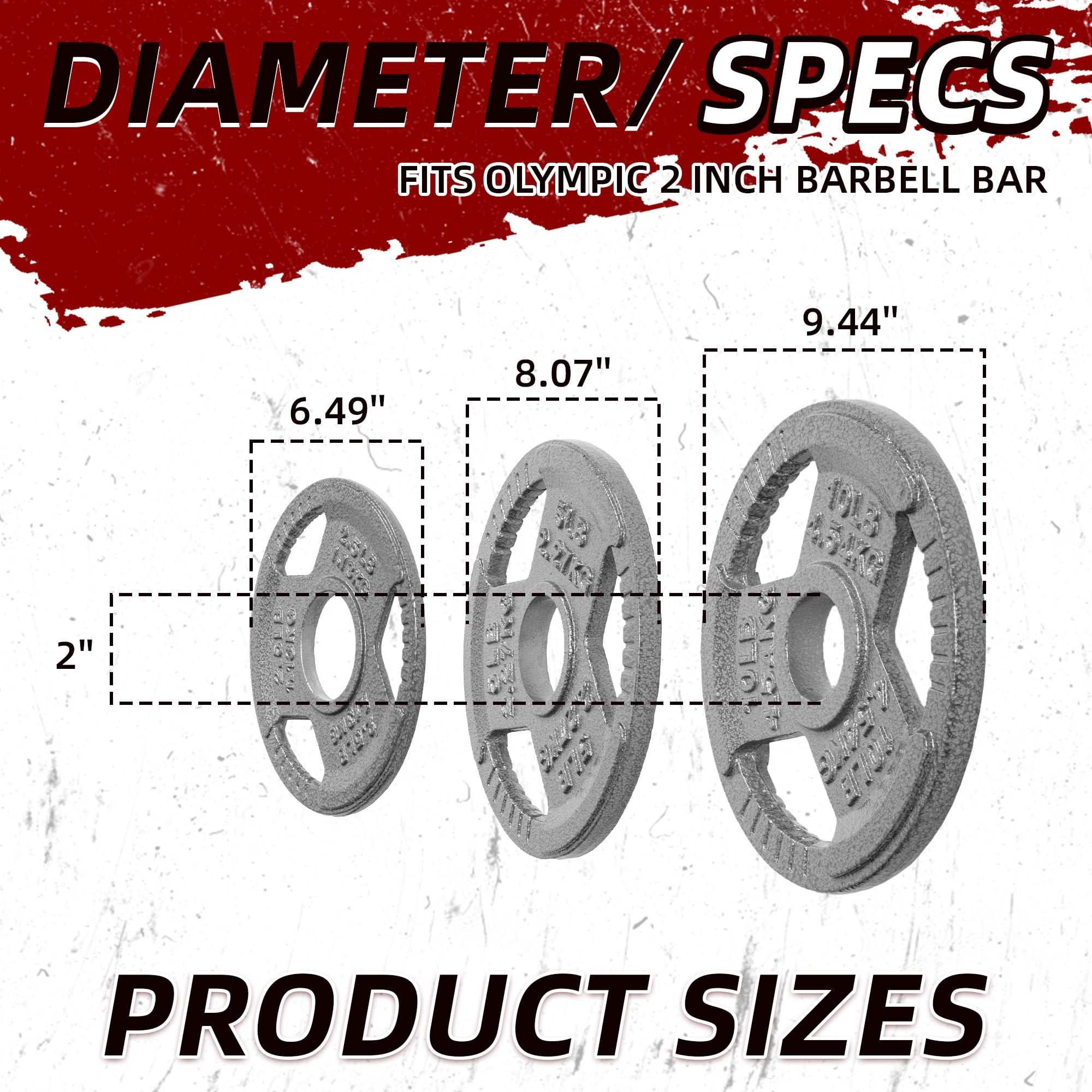 FlexWave 70LB Olympic 2" Cast Iron 3-Grip Weight Plates Set, Light Gray