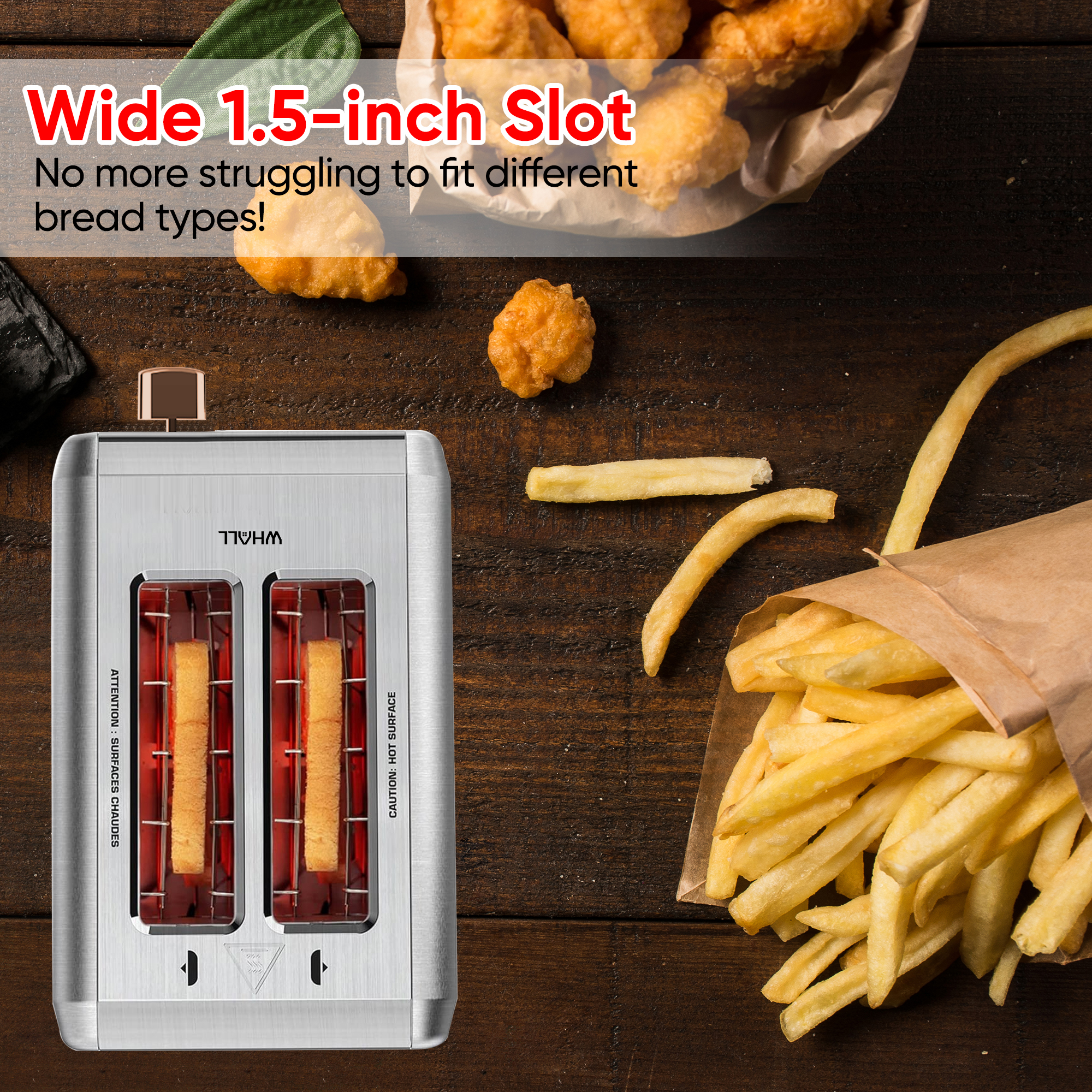 WHALL Touchscreen Toaster 2 Slice - Stainless Steel Toaster with Wide Slot, 6 Shade Settings, Bagel Function, Removable Crumb Tray