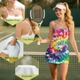 thumbnail image 6 of Yuyamidu Rainbow Tennis Dress Built in Shorts Whilpool Tie Dye Spaghetti Straps Tennis Dresses Stretchy Womens Golf Outfit Sleeveless Cross Back Active Dress Size XL, 6 of 7