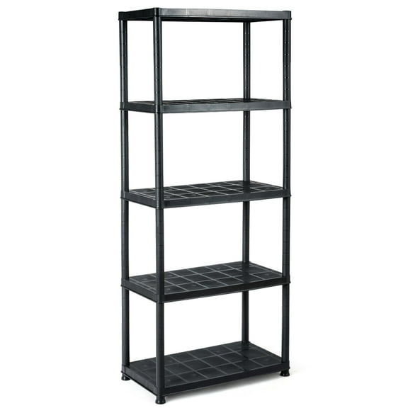 Sptwo | 5-Tier Garage Shelving Unit, Plastic Storage Rack with 4 Wall Brackets, Heavy Duty Shelf Organizer for Indoor and Outdoor