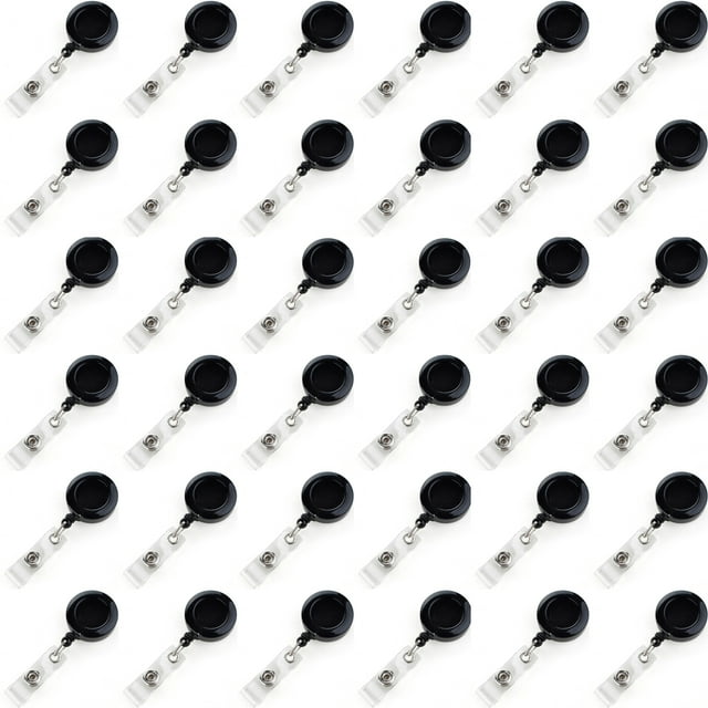 Muka 100 Pcs Retracting Badge Reel Solid Color with Belt Clip for Key Name Card-Black