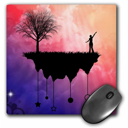 0.25 Slice - 3dRose Slice of Earth 3 silhouette of a person and tree on landmass traveling in space, Mouse Pad, 8 by 8 inches