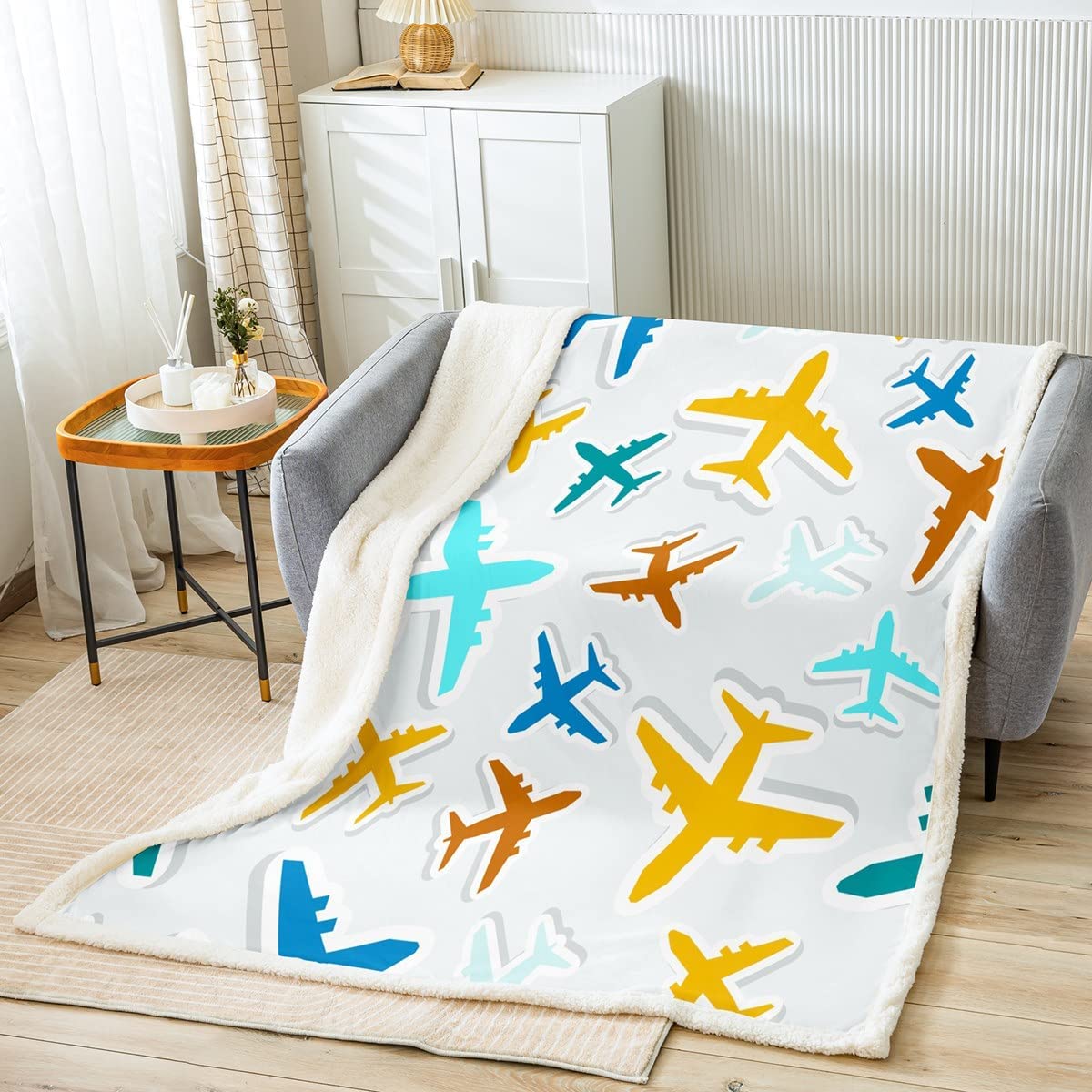 Airplane Bed Blanket Colorful Airplane Throw Blanket Lightweight Soft