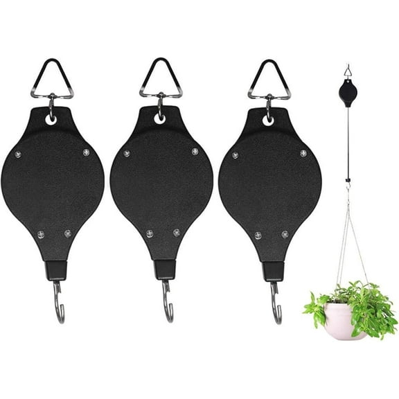 Plant Hanger Retractable Pulley, Adjustable Height Indoor Outdoor Garden Baskets Pots, Birds Feeder Easy Reach Sturdy Nylon Rope Heavy Duty For Balcony Porch, 3 Pieces