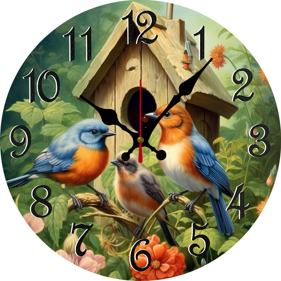 Eveokoki Birds Sitting Branch Near Birdhouse Wooden Round Wall Clock,10-Inch Silent Non-Ticking Decorative Clock for Living Room, Bedroom, Kitchen, Office, Farmhouse & Modern Home Decor