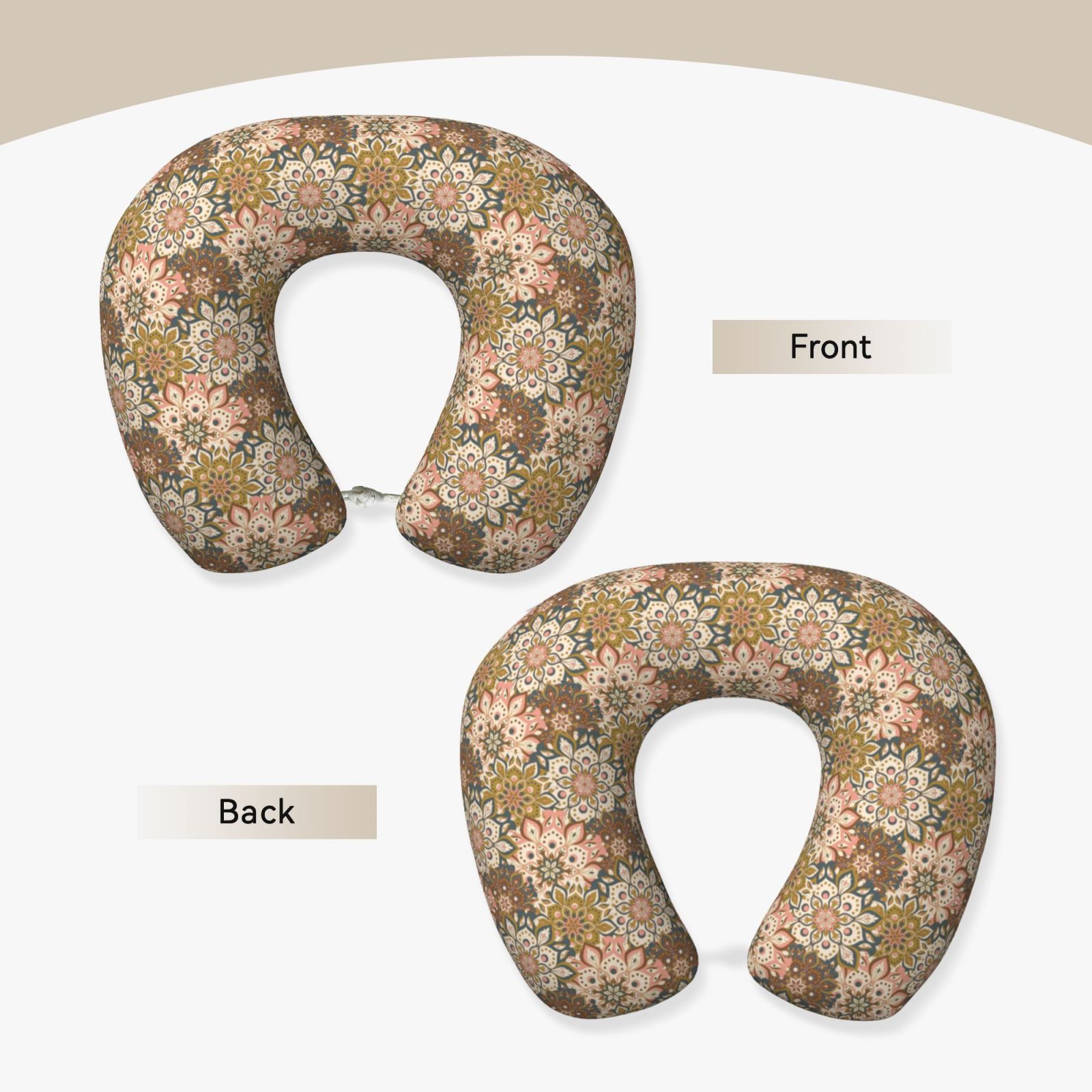 Xecao Mandala Print Memory Foam Cervical Neck Pillow Versatile U-Shaped Pillows for Home,Office,Camping,Travelling,Soft Washable Cover