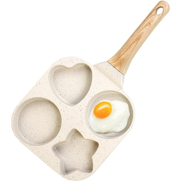 Nonstick 4-Cup Divided Grill Skillet, 7.5 Inch Healthy Granite Egg Frying Pan with Anti-scald Handle, Breakfast Skillet for Eggs, Pancakes, Bacon, 1 Set Of 4 Hole Frying Pans With Handles