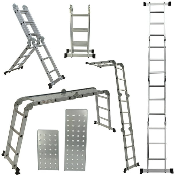Arksen 12.5FT Aluminum Ladder EN131 Platform MultiPurpose extension Folding MultiTask Light