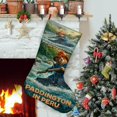 thumbnail image 1 of Paddington en Perú Tema: Calcetines de Navidad, fino lino blanco para colgar en escaleras y chimenea, decoración navideña para el hogar, regalo de Navidad. 54cm × 38cm, 1 of 5