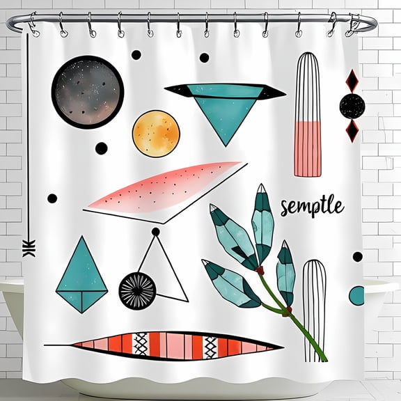 Vibrant Mid-Century Modern Shower Curtain with Geometric Shapes & Forms - Teal & Blush Design