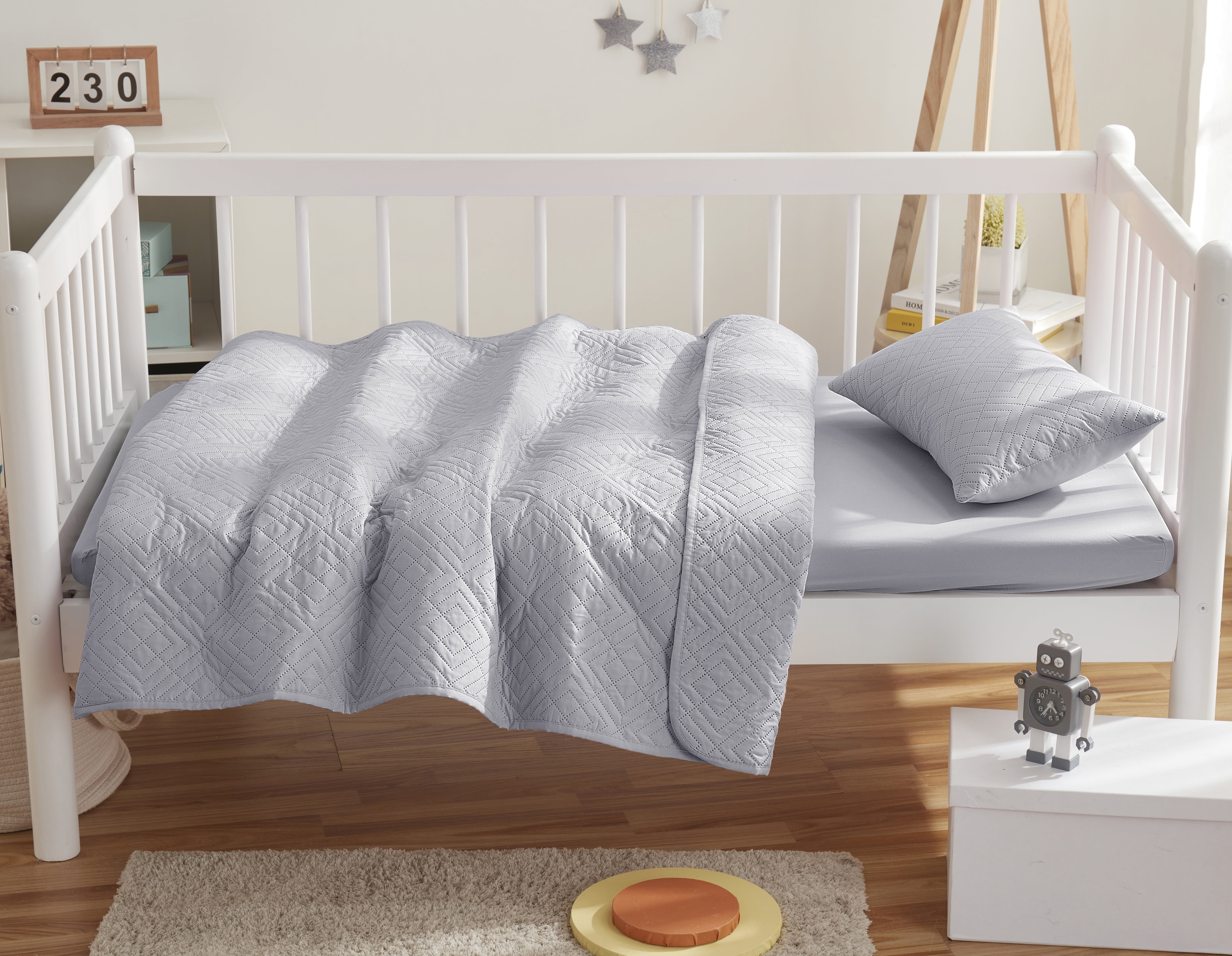 Clara Clark Kids Quilt Set (3pc) Diamond Weave, Grey