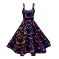 thumbnail image 3 of Fgvctg Halloween Womens Wedding Guest Dress Formal Casual Sleeveless Cocktail Dresses Oversized Dinner 1950s Tea Dress Pumpkin Ghost Witch Print Outfits Halloween Crewneck Clothing Purple 2XL, 3 of 4