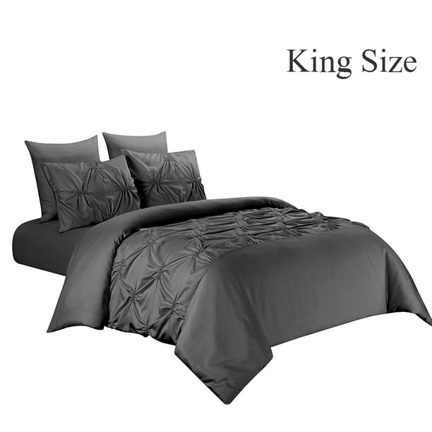 Square Elastic Embroidery Bedding Set 3 Piece 1 Quilt Cover 2 Pillow Case Dark Grey King Size Com Square Elastic Embroidery Bedding Set 3, Dark Grey King Size Bedding Set