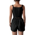 thumbnail image 3 of Lounge Set Summer Casual Oversized Shirts Women Fashion Casual Solid Color V Neck Sleeveless High Waisted Shorts Black S, 3 of 4