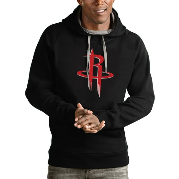 Men's Antigua Black Houston Rockets Team Logo Victory Pullover Hoodie