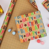 LaRibbons 17" x 33' Kraft Wrapping Paper, Happy Birthday Text