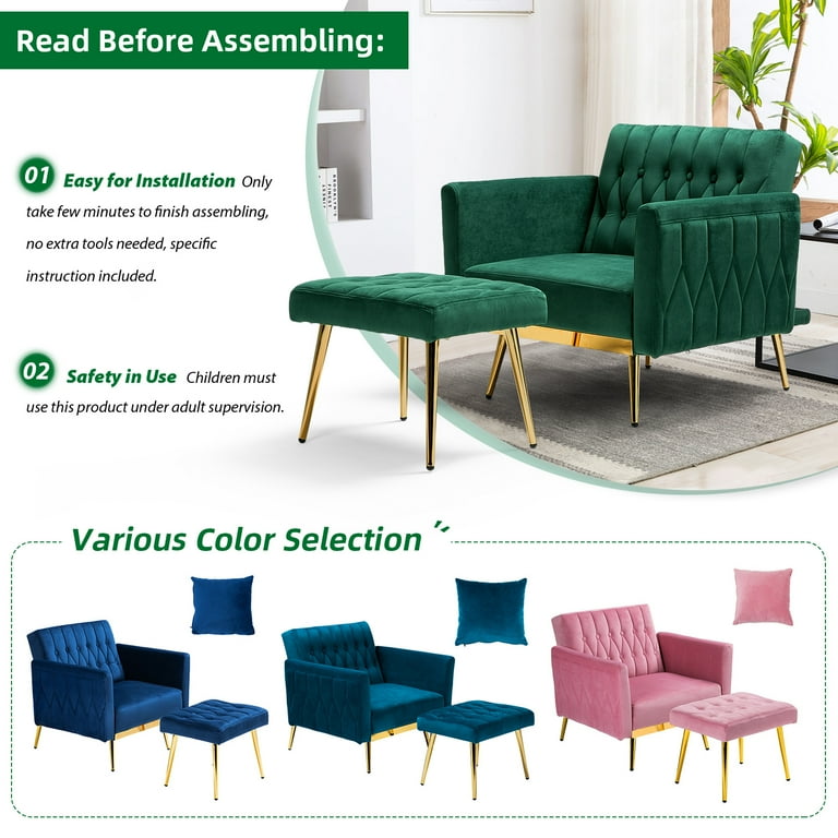 ACMEASE Velvet Accent Chair & Ottoman, Adjustable Armrests ACMEASE Velvet Accent Chair & Ottoman, Adjustable Armrests