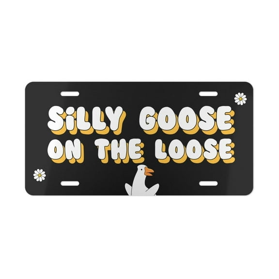Silly Goose On The Loose Car Black Front License Plate, Funny Vanity Plate, Cute Car Decor Gift, Vehicle Accessories for Women