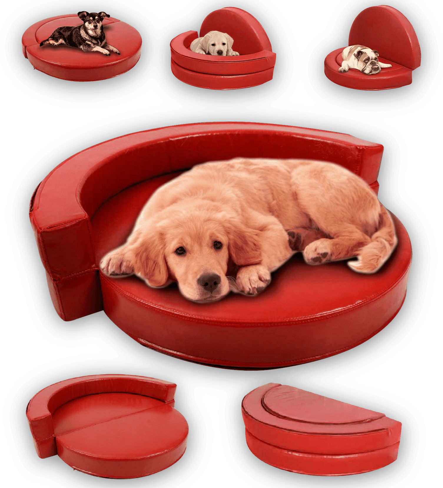 Luxury 4-in-1 Dog Sofa Bed – Deluxe Leather Dog Couch for Small, Medium & Large Dogs
