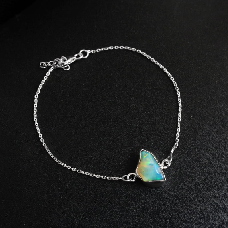 Handmade Ethiopian Opal Bracelet 925 Sterling Silver Charm Jewelry