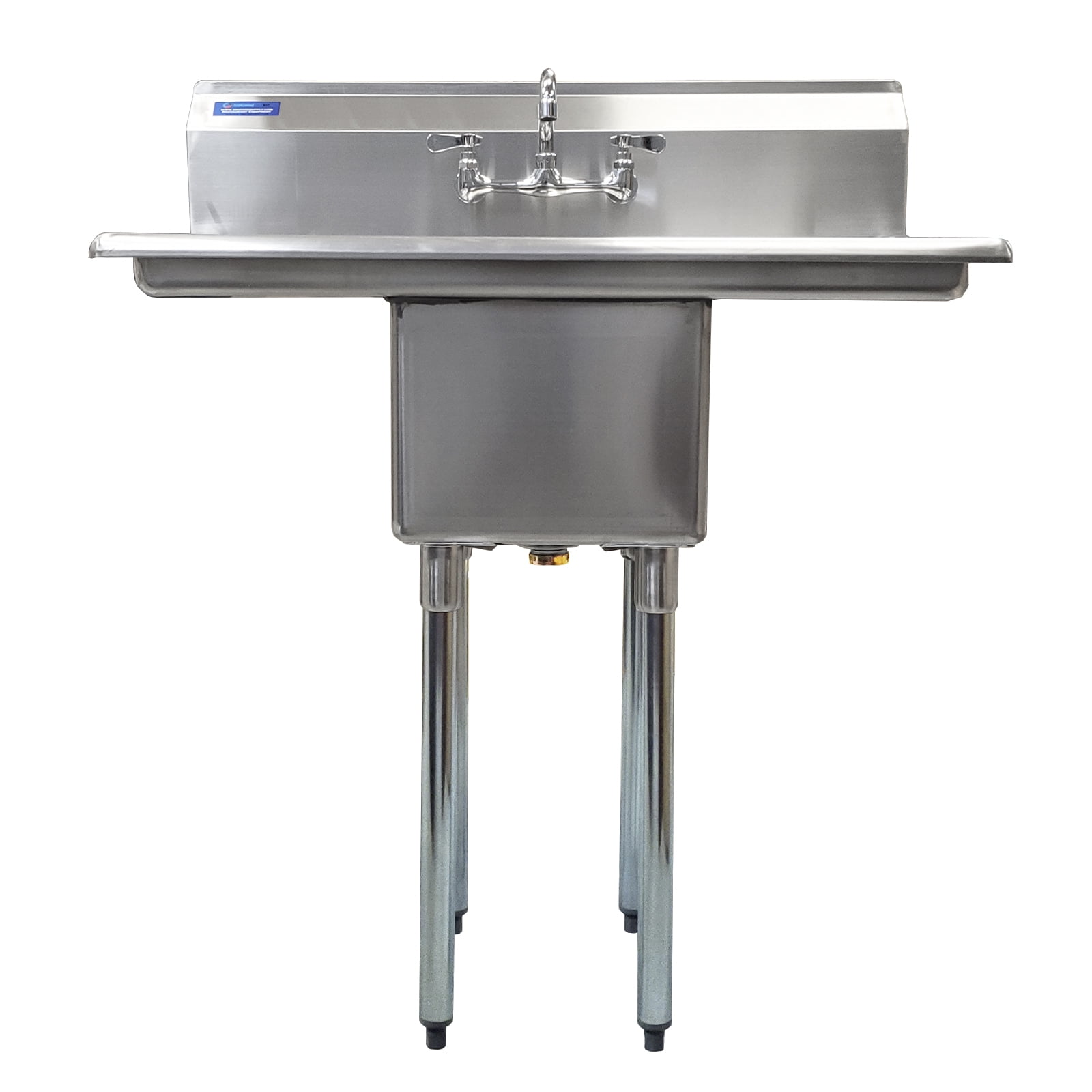14″ x 16″ x 11″ with 12″ Left and Right Drainboards with Faucet One Compartment Stainless Steel Commercial Kitchen Prep & Utility Sink | NSF