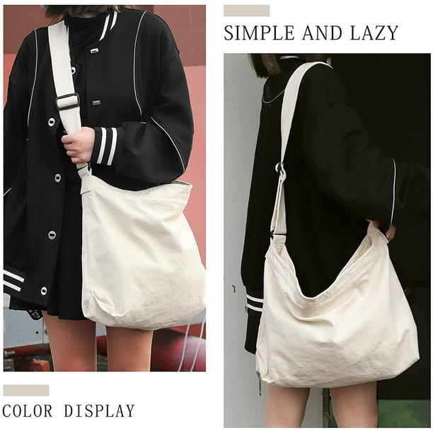 Canvas Hobo Bag, Shoulder Bag Unisex Canvas Crossbody Bag with Zipper and  Adjustable Strap Handbag Large Tote Bag