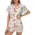 thumbnail image 1 of SKQIT Ensembles de Pyjama à Manches Courtes pour Femmes, 2 Pcs en Satin Doux Imprimé Mignon Chemise Boutonnée et Shorts, 1 of 8