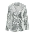 thumbnail image 5 of YDFCWXW Women's Shiny Sequin Open Front Blazer Coat Lapel Long Sleeve Cardigan Jacket 2025 Fall Silver, XL, 5 of 9