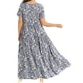 thumbnail image 3 of Frontwalk Women Long Dress Crew Neck Sundress Floral Printed Maxi Dresses Summer Tunic Short Sleeve Picture color 5 S, 3 of 3
