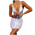 thumbnail image 1 of Pyjamas Mignons Blancs pour Femmes, Ensembles de Pyjamas en Polyester pour Femmes Doux, Pyjamas Mignons Sans Manches, Robe Mini Néon en Maille Transparente pour Femmes Vacances Été Plage Fête, 1 of 5