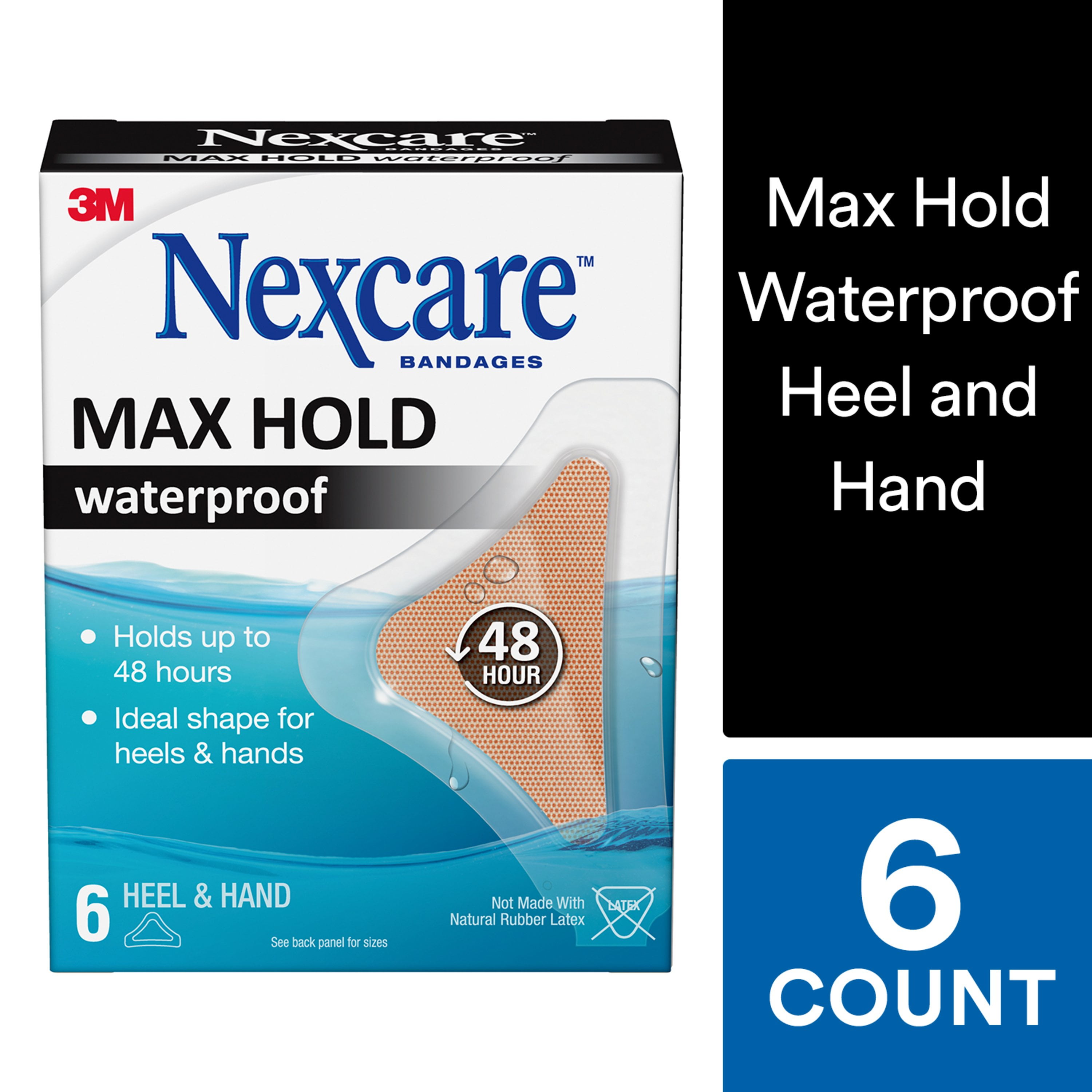 Nexcare MaxHold Waterproof Bandages, Made by 3M, Hand/Heel, 48 Hour