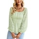 thumbnail image 1 of Camisas de manga larga abullonada para mujer, escote elástico, cintura alta, línea A, dobladillo de múltiples capas, Top elegante verde claro XL, 1 of 7