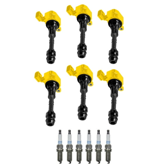 Set of 6 ISA Yellow Ignition Coils and Denso Spark Plugs Compatible with 2007-2016 Nissan Frontier 4.0L Replacement for UF349