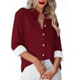 thumbnail image 4 of TKLPEHG Dressy Tops for Women Lapel Button Shirt Fashion Solid Color Casual Lightweight Comfy Long Sleeve T Shirt Loose Fall Tops Blouses Pullover (Wine,L), 4 of 5