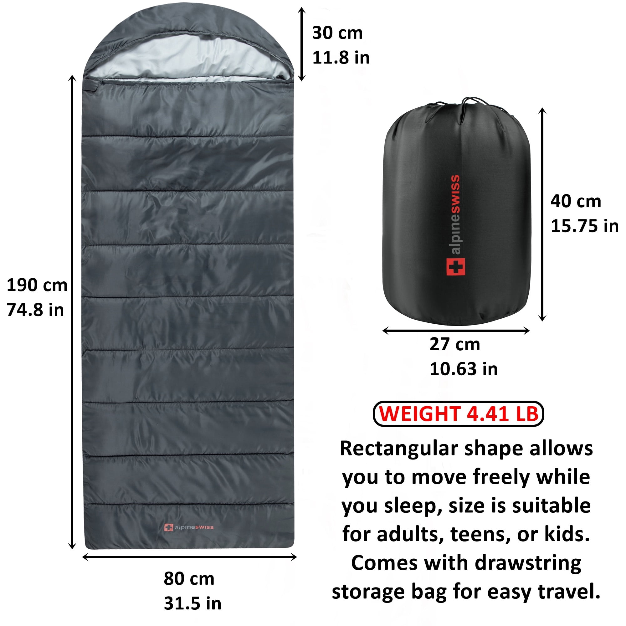 Alpine Swiss 0°C (32°F) Sleeping Bag Lightweight Waterproof with Compression Sack Adults All Seasons Camping Hiking Backpacking Travel Outdoor Indoor