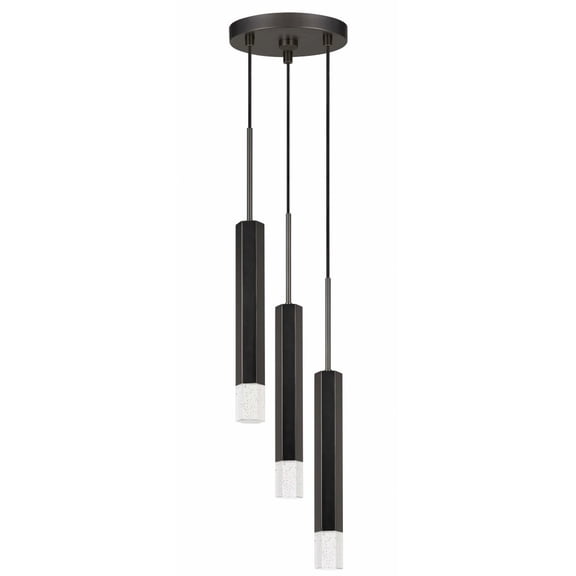 Cal Lighting 3-Light Aluminum Pendant with Glass Diffuser in Gunmetal Gray