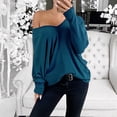 thumbnail image 4 of Tbopshirt Womens Top Women Fashion Casual Solid V-Neck Loose Long Sleeve T-shirt Top Blouse Pullover, 4 of 5