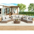 thumbnail image 2 of Jocisland Patio Furniture Sets, 3 Piece Half-Moon Sectional Round Sofa Set, Outdoor Patio Furniture with Cushions for Beach, Pool, Balcony, Beige, 2 of 7