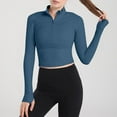 thumbnail image 2 of ZyeKqe Workout Tops for Women Zipper V Neck Long Sleeve Cropped Shirts Quick Dry Yoga Athletic Shirts Soft Gym Tops, 2 of 4