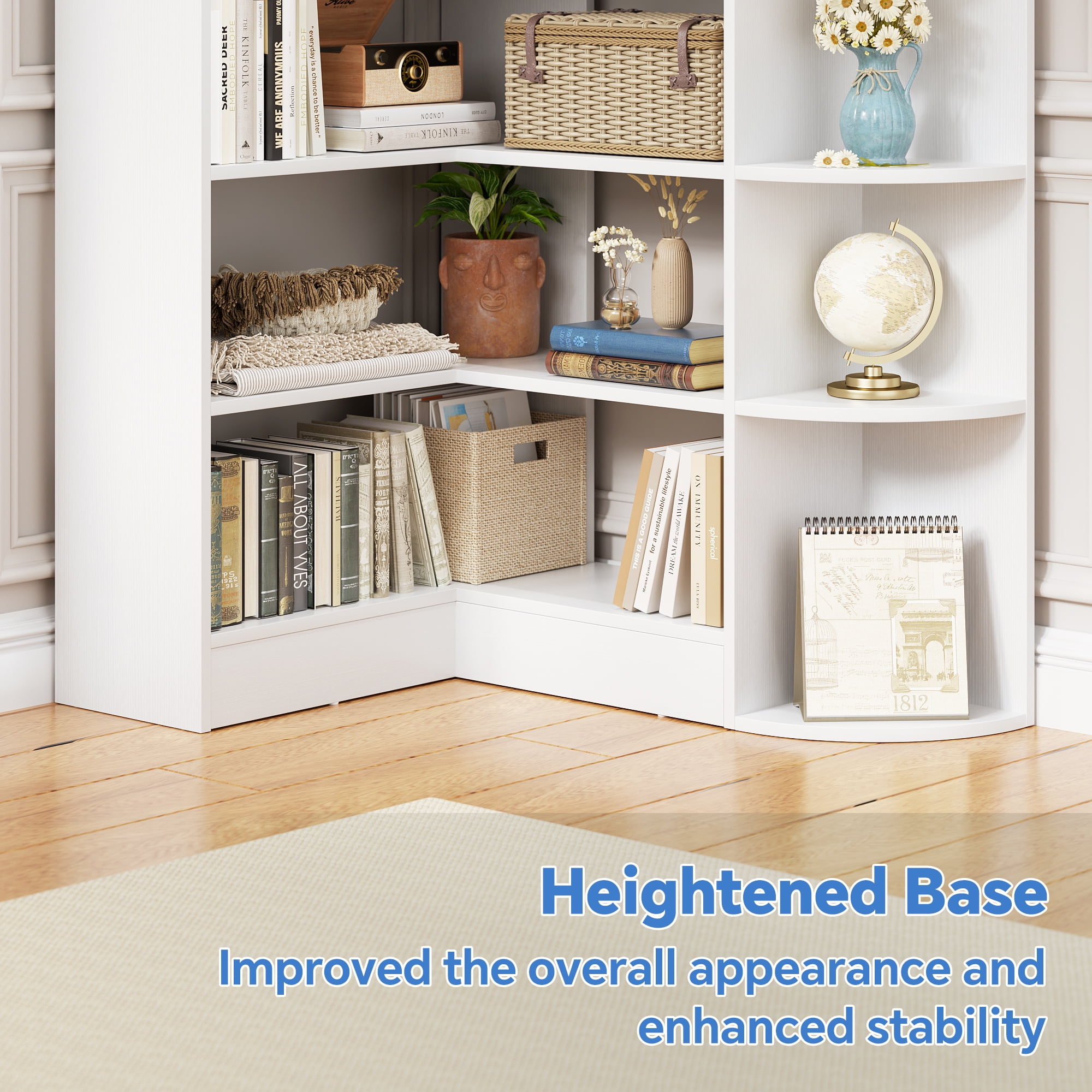 Homieasy 6-Tier Corner Bookshelf, 79'' Tall Modern L Shaped Bookcase with 13 Open Storage Shelves, Corner Storage Shelf for Home Office, Living Room, Bedroom, White