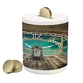 thumbnail image 1 of Steampunk Piggy Bank, Fantasy Background Print of Inside View of Clock Tower Wooden Mezzanine, Ceramic Coin Bank Money Box for Cash Saving, 3.6" X 3.2", Pale Brown Turquoise, by Ambesonne, 1 of 4